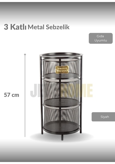 3 Katlı Sebzelik Açılır Metal Patates Soğan Sepeti Paslanmaz Meyvelik Organizer Sepet Siyah Siyah
