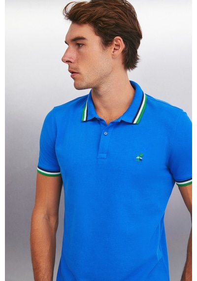 Grımelange XANDER Erkek Saks Mavi Polo Yaka T-shirt