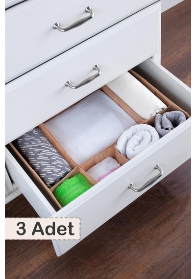 3 Adet 7 Bölmeli Çekmece İçi Düzenleyici Organizer Kahve