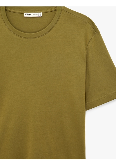 Koton Regular Fit Kısa Kollu Pamuklu Bisiklet Yaka Tişört Haki 6sam10021mk