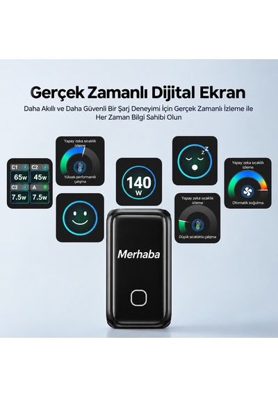 Unıtek Rexo 140w 4 Portlu Akıllı Ekranlı Gan Sarj Cihazı P1132abk01-eu