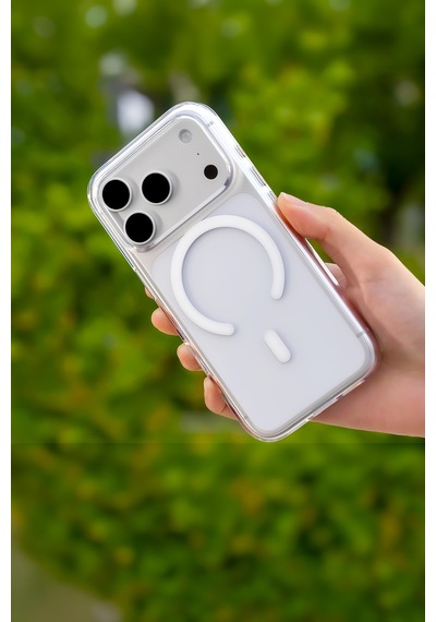 İphone 18 Pro Max Uyumlu Sararmaz Crystal Pro Magsafe Kılıf Kamera Kontrol Ve Metal Tuş Uyumlu Beyaz