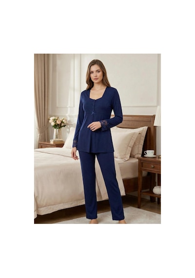 Effortt Dvina Lohusa Hamile Uzun Kollu Pijama Takımı - Lacivert Lacivert