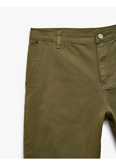 Koton Pamuklu Chino Cepli Bermuda Slim Fit Şort Haki 5sam40016hw Haki