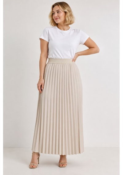 Bihan Store Yüksek Bel Beli Lastikli Akordiyon Piliseli Maxi Boy Etek 8940-kahve