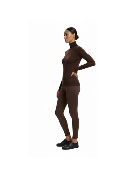 On Fashion Kadın Dik Yaka Basic Kahverengi Kazak 63514 Kahve