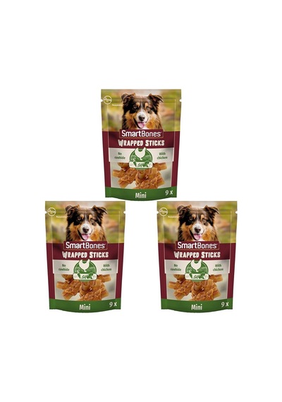 Smartbones Chickenwrapsticks Mini Küçük Boy Tavuklu Burgu Çubuklar 9'lu, 112 Gr Köpek Ödülü 3 Paketi