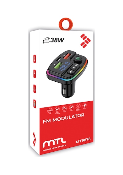 38w Pd Ve Qc Destekli Type-c Çıkışlı Bluetooth Fm Modülatör, Rgb Işıklı Hızlı Araç Şarj Cihazı