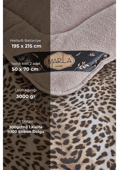 Leopar Desenli Çift Kişilik Çift Taraflı Welsoft Yorgan Seti