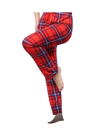 Pijama Altı Modal Ring Viskon Kumaş-ekose Desenli Kırmızı