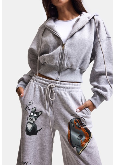 Kadın Gri W6-12 Sweatshirt Eşofman Pantolon 2'li Tasarım Takım