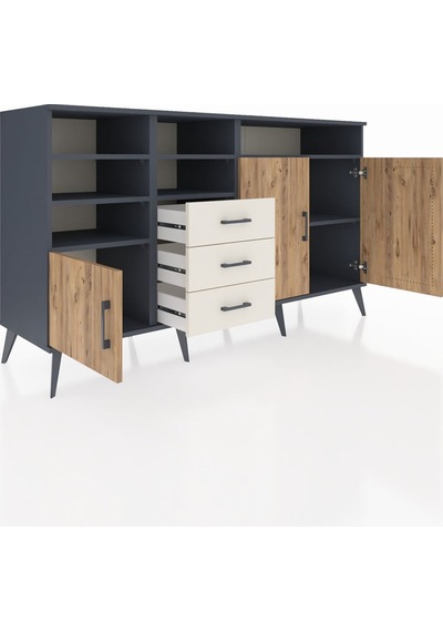 Kronos Konsol 7 Raflı 3 Çekmeceli 3 Kapaklı 176x59x99 Antrasit-ça Antrasit-çam/aytaşı