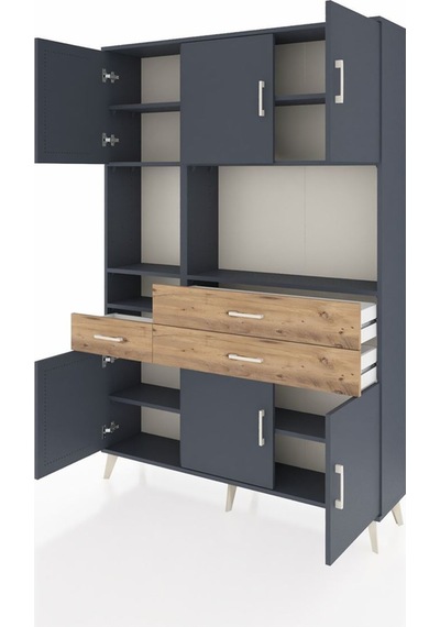 Arges Dolap 9 Raflı 3 Çekmeceli 6 Kapaklı 132x30x195 Antrasit-antrasit/çam Antrasıt/atlas Çam