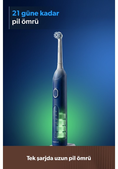Brushboss 4701H 4 Modlu 21 Gün Kullanım Süreli Akıllı Zamanlayıcılı Şarjlı Diş Fırçası Mavi