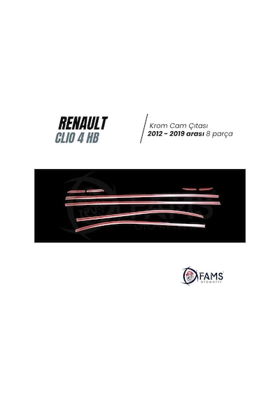 Renault Clio 4 Uyumlu Hb Krom Cam Çıtası 8 Parça 2012-2019 Arası P. Çelik