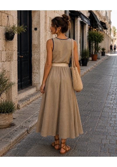 Eren Style İtalyan Belden Dolamalı Anvelop Keten Elbise Boyu:126 Cm'dir. Camel Eren Style İtalyan Belden Dolamalı Anvelop Keten Elbise Boyu:126 Cm'dir. Camel