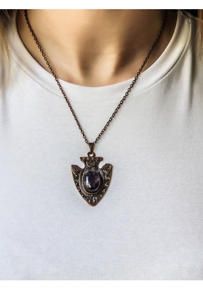 Esha Store Doğal Taş Ametist Doğal Taşlı Otantik Kadın Kolye 45 Cm Zincirli Euk12bat Mor