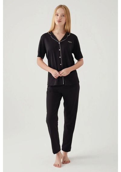 Pierre Cardin 7715 Kadın Kısa Kollu Gömlek Pijama Takımı-siyah Siyah