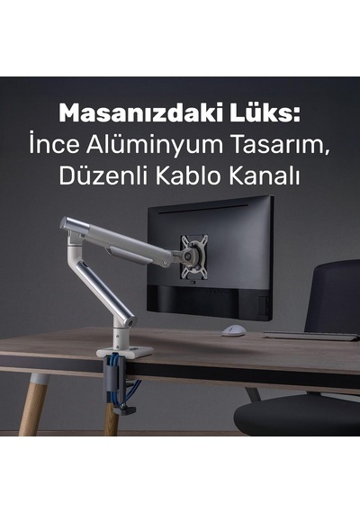 Std49012uw 17-32 Ultra Slim Alüminyum Monitör Kolu, 2xusb Portlu Amortisörlü Vesa Tutucu, Ergonomik 360 Pivot 9kg
