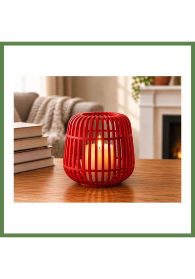 Bezos 3d Baskı Modern Kafes Tasarımlı Dekoratif Mumluk - Tealight Mumluk, Masaüstü Ev Ve Ofis Dekoru-kırmızı Hb006