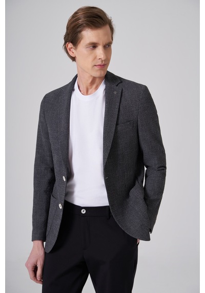 Morven Erkek Siyah Polyester Trend Desenli Slim Fit Ceket 26ys002002001 Siyah