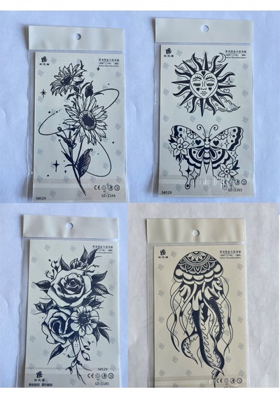 Çiçekler 4 Adet Birden 3 Hafta Kalıcı Geçici Yapıştırma Dövme 18x11 Cm