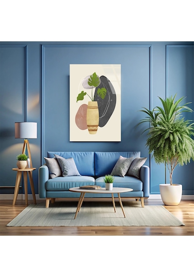 Monstera Yaprağı Ve Vazo Minimalist - Cam Tablo - Deg0570 60 X 90 Cm