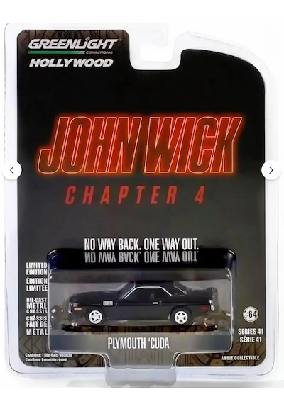 Greenlight 1/64 Hollywood Series 41- 1971 Plymouth 'cuda - John Wick: Chapter 4 Siyah