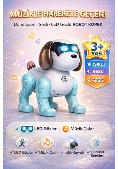 Dans Eden Sesli Işıklı Robot Köpek Eğitici Müzikli Dans Eden Sesli Işıklı Robot Köpek Mavi
