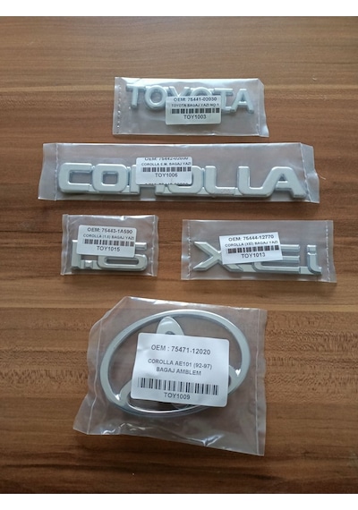 Toyota Corolla Bagaj Yazısı 1.6 Ve Xei Yazı Ve Arka Bagaj Arması 1992 - 1997 Efsane Kasa