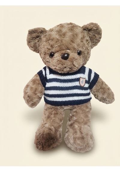 Peluş Tedi Lacivert Çizgili Kazaklı Ayıcık 50 Cm Kahverengi-lacivert
