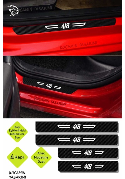 Karbon Kapı Koruma Proton 418 Kapı Eşiği Siyah Beyaz 418 Yazılı Dekoratif 4 Parça Set
