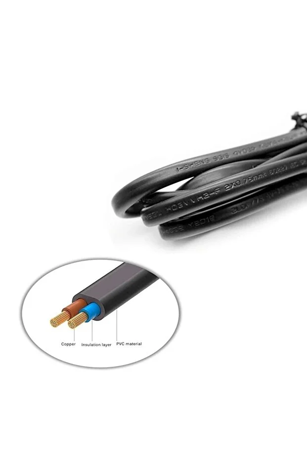 3 Metre Teyp Işıldak Fişi C7 Power Güç Kablosu 3m 2x0.75 Enerji Kablosu 2 Pinli Power Cord Pvc Siyah