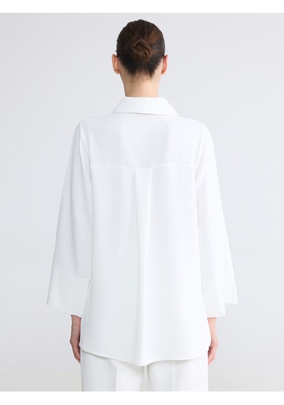 Lcw Everyday Beyaz Polo Yaka Oversize Armürlü Kadın Tunik