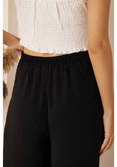 Darlin Moda Siyah Yüksek Bel Bol Paça Pantolon Dm3003 Siyah