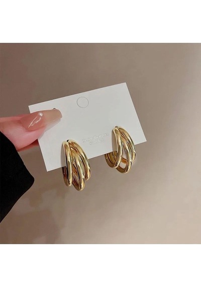 Çelik 3 Halkali Küpe Gold