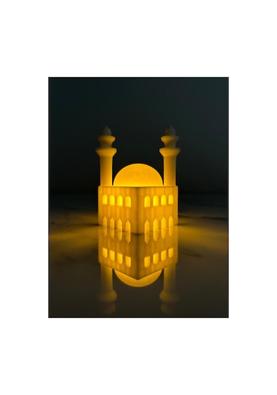 Ramazan Cami Figürlü Biblo İkili Set Işıklı Pilli Mumluk Ev Aksesuarı Beyaz