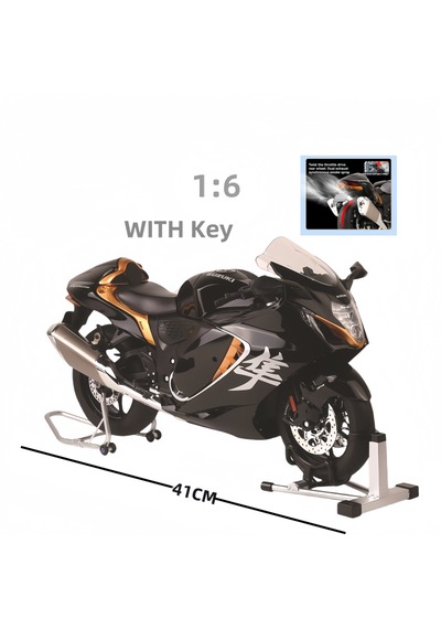 Suzuki Hayabusa Gsx R1300 1:6 Diecast Siyah Işıklı, Anahtarlı & Su İle Çalışan Dumanlı Model