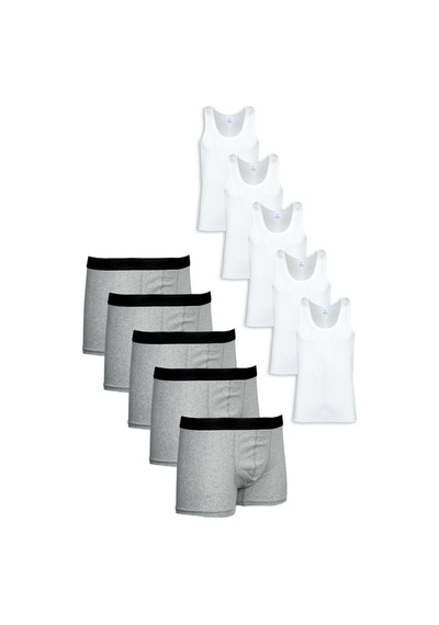 Nacar Store Erkek 5'li Takım Pamuklu Likralı Boxer Atlet Takım Gri