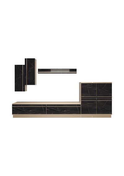 Decoraktiv Eko 6b Mdf Std Tv Ünitesi Tv Sehpası Beyaz - Siyah Mermer
