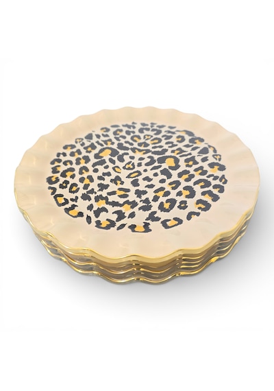 Sudedi Home Leopar Desenli Krem Zemin 21 Cm 6 Lı Pasta Tabağı Seti Gerçek Altın Yaldızlı Lüks Sunum Çok Renkli