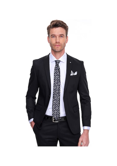 Morven Erkek Siyah Basic Düz Slim Fit Dar Kesim Çift Yırtmaç Tak - 498888096 Siyah