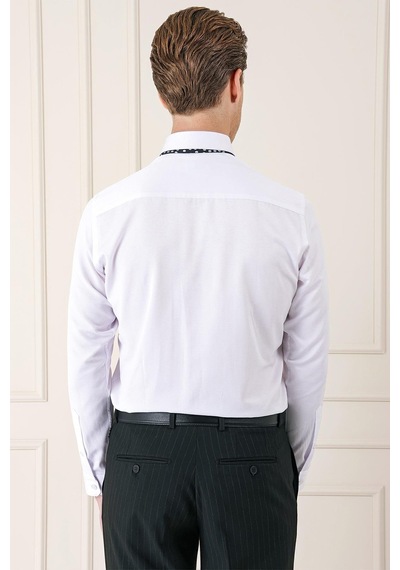 Efor Gk 718 Slim Fit Dokulu Pamuklu Klasik Beyaz Gömlek Beyaz