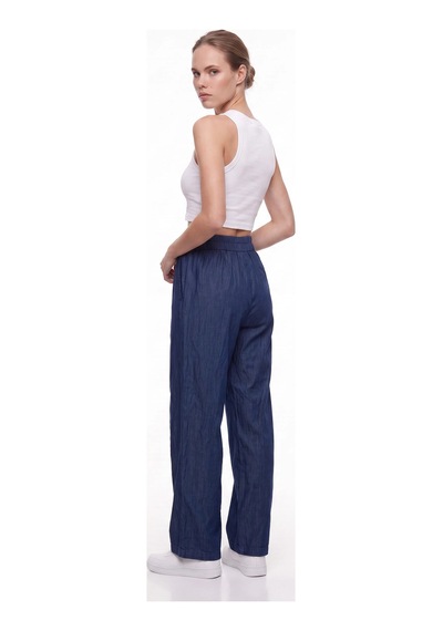 CEMO Kadın Yüksek Bel Dikiş Detaylı Straight Fit Jean Pantolon Mavi