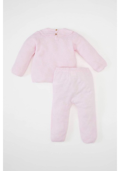 Defacto Kız Bebek 3'lü Takım Bisiklet Yaka Basic Düz Triko Kazak Beli Lastikli Alt Bere C9763A524WNPN688 Pembe