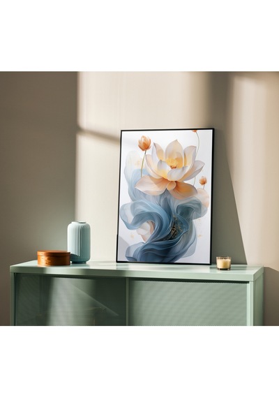Çerçevesiz Poster, Soyut Modern Çiçek 3'lü Poster Seti,turuncu,mavi Dekoratif Duvar Posteri
