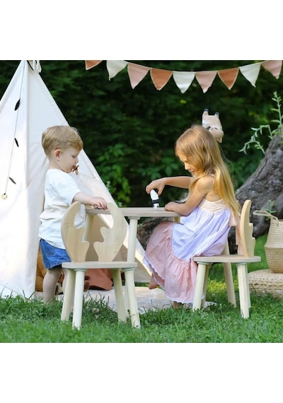 Reyo Montessori Geyik Çalışma Masası 2 Sandalye 1 Masa Kahverengi