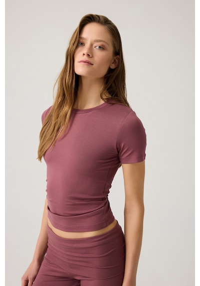 Los Ojos X Melodi Bordo Bedene Oturan Tişört Short Fitted Bordo Bordo
