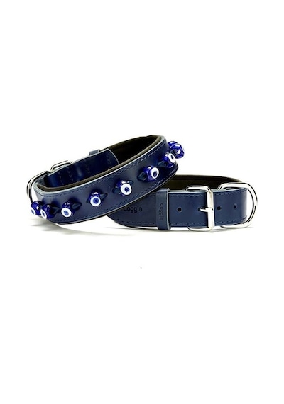 Doggie Comfort Deri Nazar Boncuklu Köpek Boyun Tasması Medium Mav