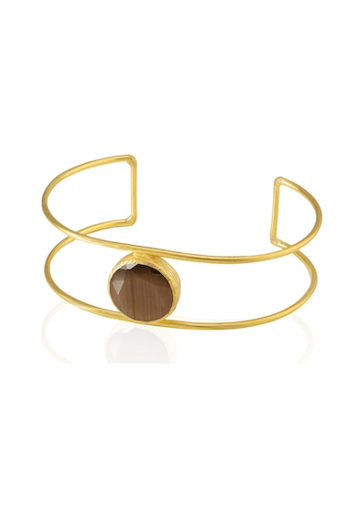 Kadir Jewellery 22 Ayar Altın Kaplama Zirkon Taşlı Ayarlanabilir Vintage Bilezik Kahverengi